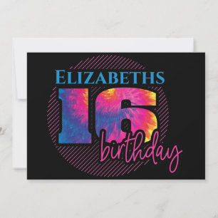 Convite 16 Tye Dye Typografia Birthday