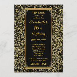 Convite 16o, aniversário 16o, ouro do brilho, bilhete,