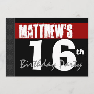 Convite 16o O branco preto vermelho moderno do aniversário