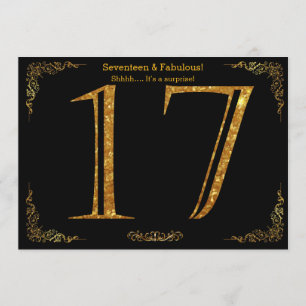 Convite 17ª Festa de aniversário,Gatsby styl,dourado preto