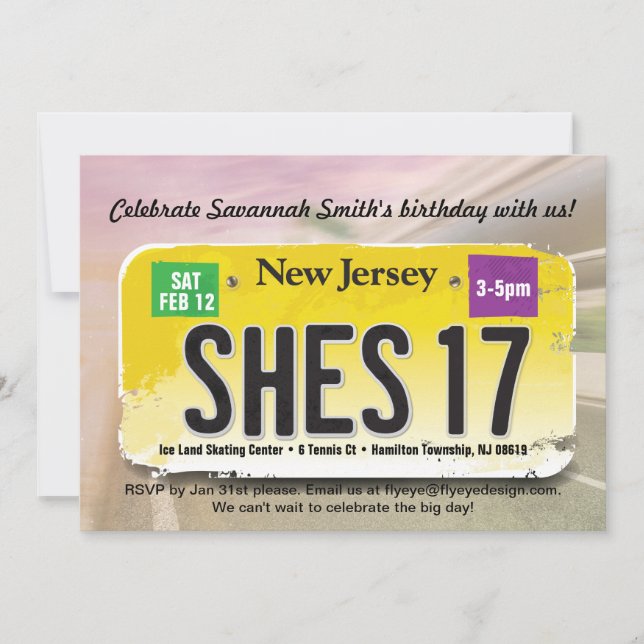 Convite 17º Aniversário da Licença de Nova Jersey (Frente)