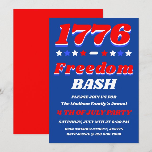 Convite 1776 Freedom Bash | Celebração de 4 de Julho (Frente/Verso)