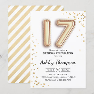 Convite 17.º aniversário - Balões Dourados