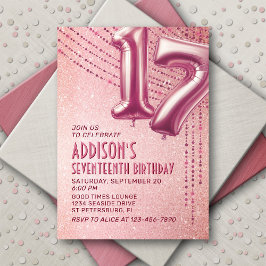 Convite 17.º Aniversário Rosa de adolescente Dourado