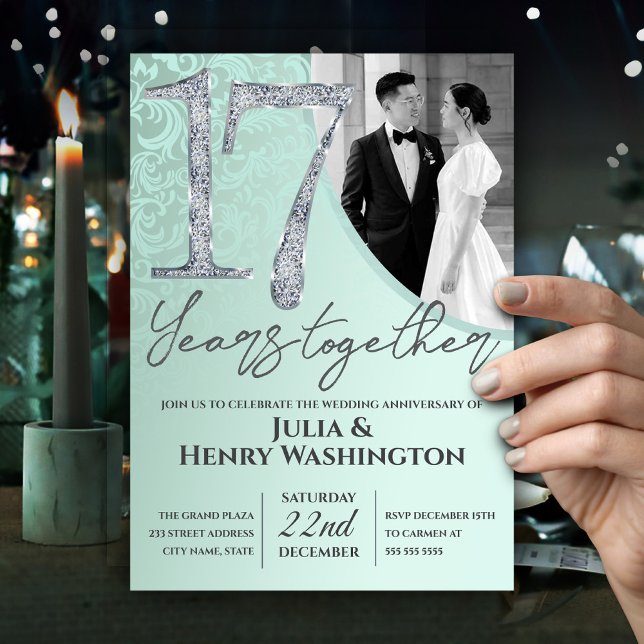 Convite 17 Anos de Aniversário de Casamento Verde (Criador carregado)