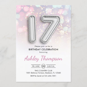 Convite 17o aniversário - a prata Balloons luzes
