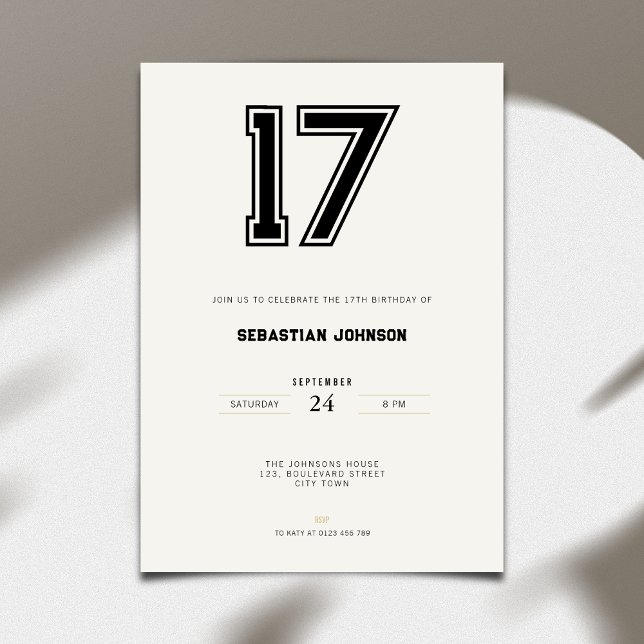 Convite 17th Birthday Invitation - Minimal Sport Style (17th birthday invitation simple sport design for teenagers)