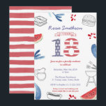 Convite 18ª Festa de aniversário, 4ª festa de julho<br><div class="desc">Red White Blue 18º Aniversário design de convite para uma festa de piquenique ou um biscoito amigável no exterior</div>