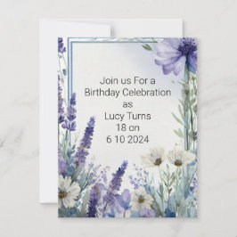 Convite 18ª Festa de aniversário Convidar com Flores Azuis