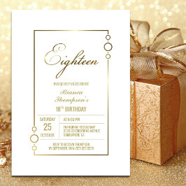 Convite 18º Aniversário Branco com Festa Dourada
