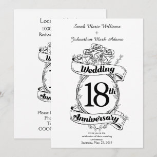 Convite 18º Aniversário de Casamento Rosas Pretas e Branca