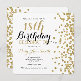 Convite 18º Aniversário Dourado Faux Glitter Confetti Whit