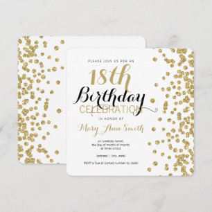 Convite 18º Aniversário Dourado Faux Glitter Confetti Whit