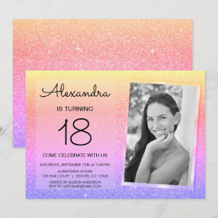 Convite 18º Brilho Brilhante Lúxo Rosa, Dourado Roxo