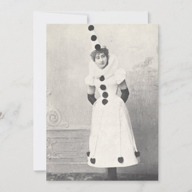 Convite 1898 Mulher em Figurino de Palhaço, Fotografia Ant (Frente)