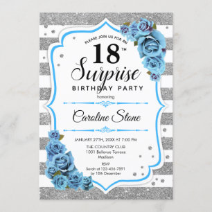 Convite 18.º aniversário - Azul branco prateado