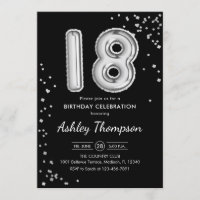 18.º aniversário - Balões prateados negros