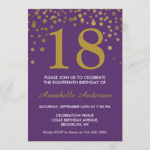 Convite 18.º Aniversário Bicho Dourado Roxo