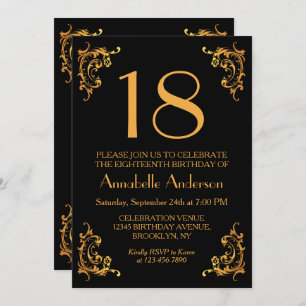 Convite 18. º aniversário - Glam - Retrô Dourado de Vintag