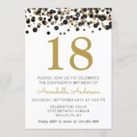 18.º Aniversário Glitter Sparkle Confetti Preto Do