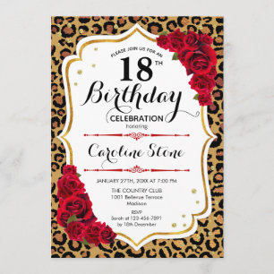 Convite 18.º aniversário - Impressão Dourada sobre o Leopa