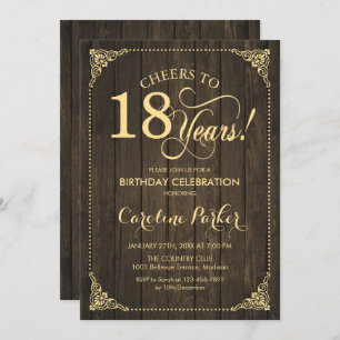 Convite 18.º aniversário - Madeira russa Dourada