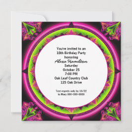 Convite 18. º aniversário Neon Kaleidoscope