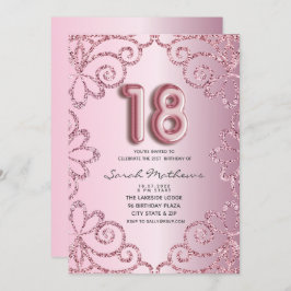 Convite 18.º aniversário - Princesa brilhante Rosa-Rosa