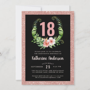 Convite 18.º ou qualquer aniversário de idade floral brilh