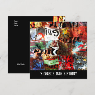 Convite 18. Aniversário Boys Mens Street Art Abstrato A3