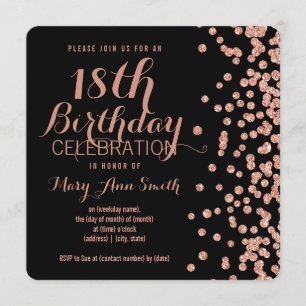 Convite 18. Rosa de aniversário Faux Glitter Confetti Bla
