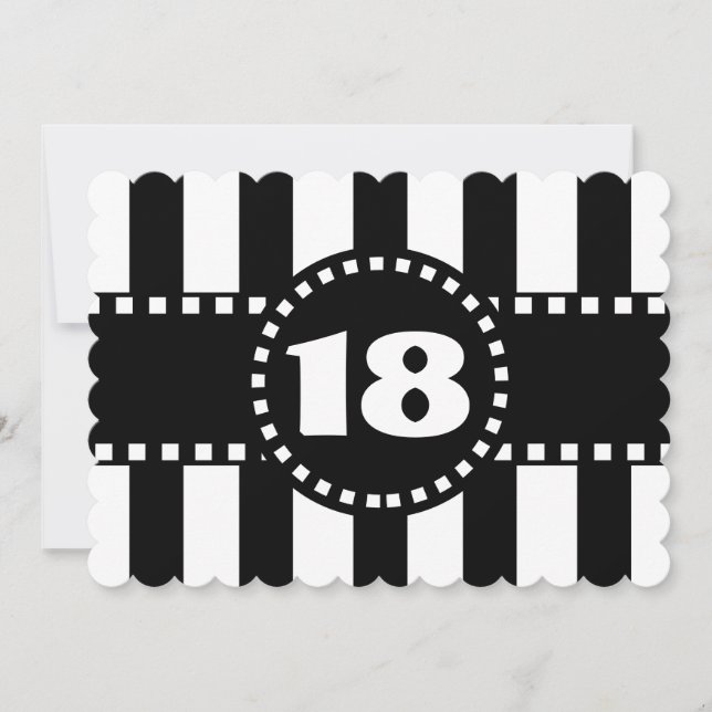 Convite 18o Listras preto e branco W18A da festa de (Frente)