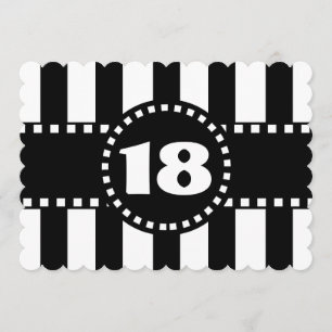 Convite 18o Listras preto e branco W18A da festa de