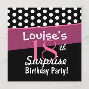 Convite 18o Rosa branco das bolinhas do preto do