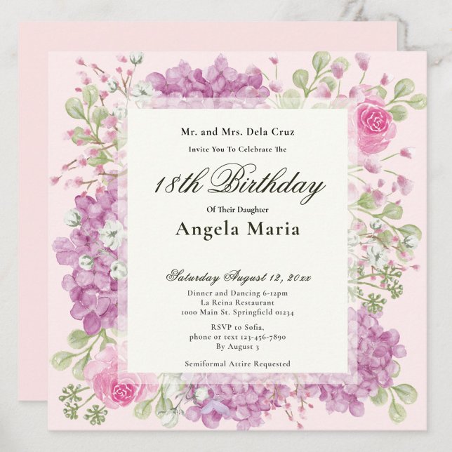 Convite 18th Birthday Invitation Elegant Pink Flowers (Criador carregado)