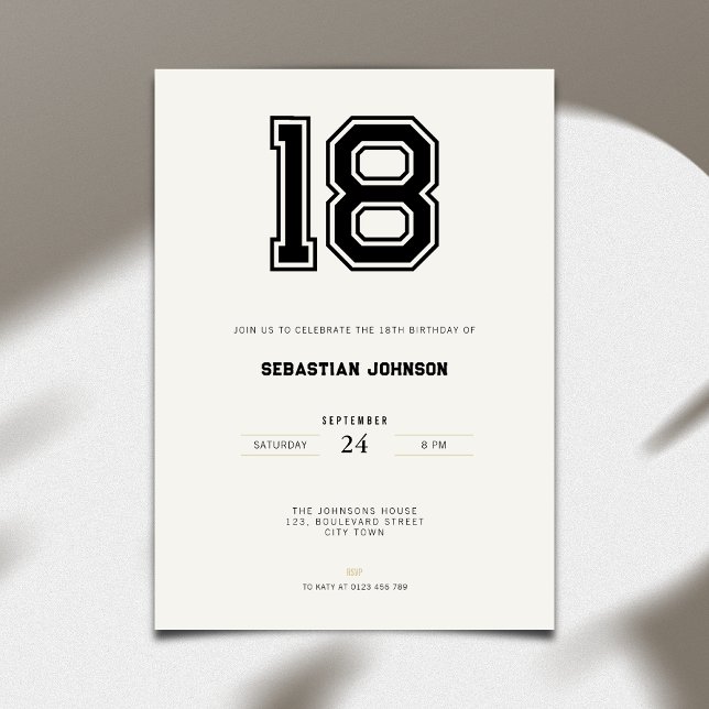 Convite 18th Birthday Invitation - Minimal Sport Style (18th birthday invitation simple sport design for young adults)