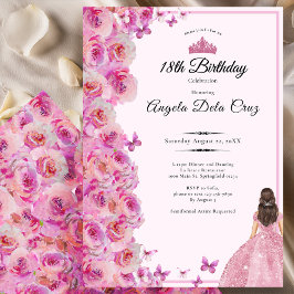 Convite 18th birthday Pink Roses and Dress Debut