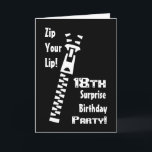 Convite 18th SURPRISE Birthday Party Invitation - Zipper<br><div class="desc">This is a fun surprise birthday card, with its zipper and "Zip Your Lip" warning! Matching stamps are also available. All text is customizable - add birthday guest's name, birthday year, and party details! To see more of my birthday party cards, put in Zazzle's search box: jaclinart birthday party invitation...</div>