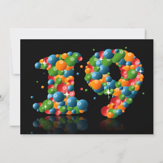 Convite 19ª Festa de aniversário, com bolhas e bolas (Frente)