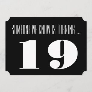 Convite 19ª Festa de aniversário Convidado, preto e branco