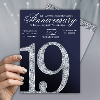 Convite 19º Aniversário Diamante Prata Azul Escuro Anos