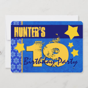 Convite 19º aniversário do Moderno para Ele Azul e Dourado