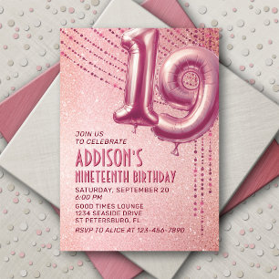 Convite 19º Aniversário Rosa de adolescente Dourado