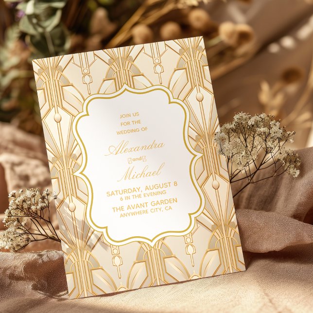 Convite 1920 de Deco de Arte Branca do Excelente Dourado (Criador carregado)