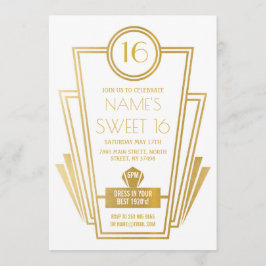 Convite 1920 Sweet 16 Art Deco Gatsby Dourado