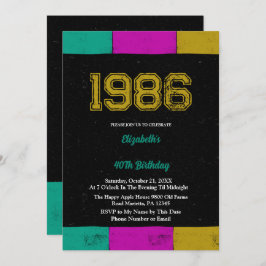 Convite 1986 Retro Vintage Color Block 40th Birthday