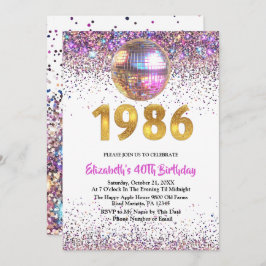 Convite 1986 Trendy Glitter Disco 40th Birthday