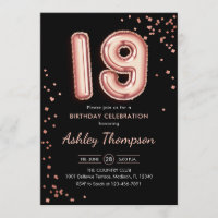 19.º aniversário - Balões Dourados Rosa preto