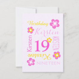 Convite 19.º aniversário flor gráfica amarela rosa surpres