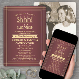 Convite 1 Foto de aniversário Surpresa do Partido Burgundy